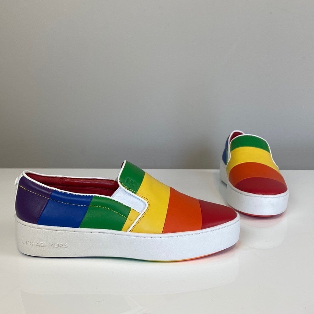 Michael Kors Dylan Rainbow womens leather slip‎ on Pride shoes sneakers SZ 6